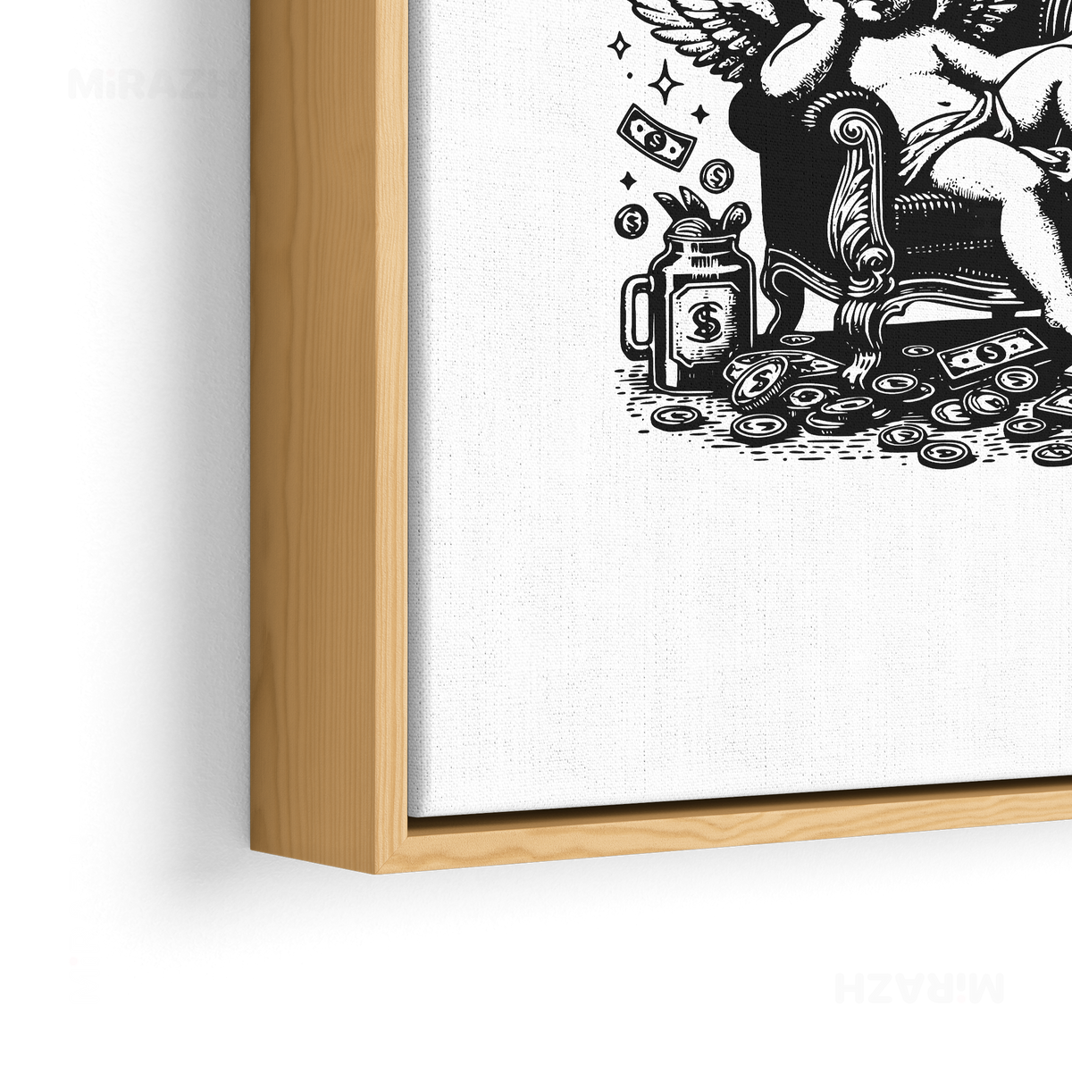 CupidCashThrone Framed Canvas 02 Natural Wood