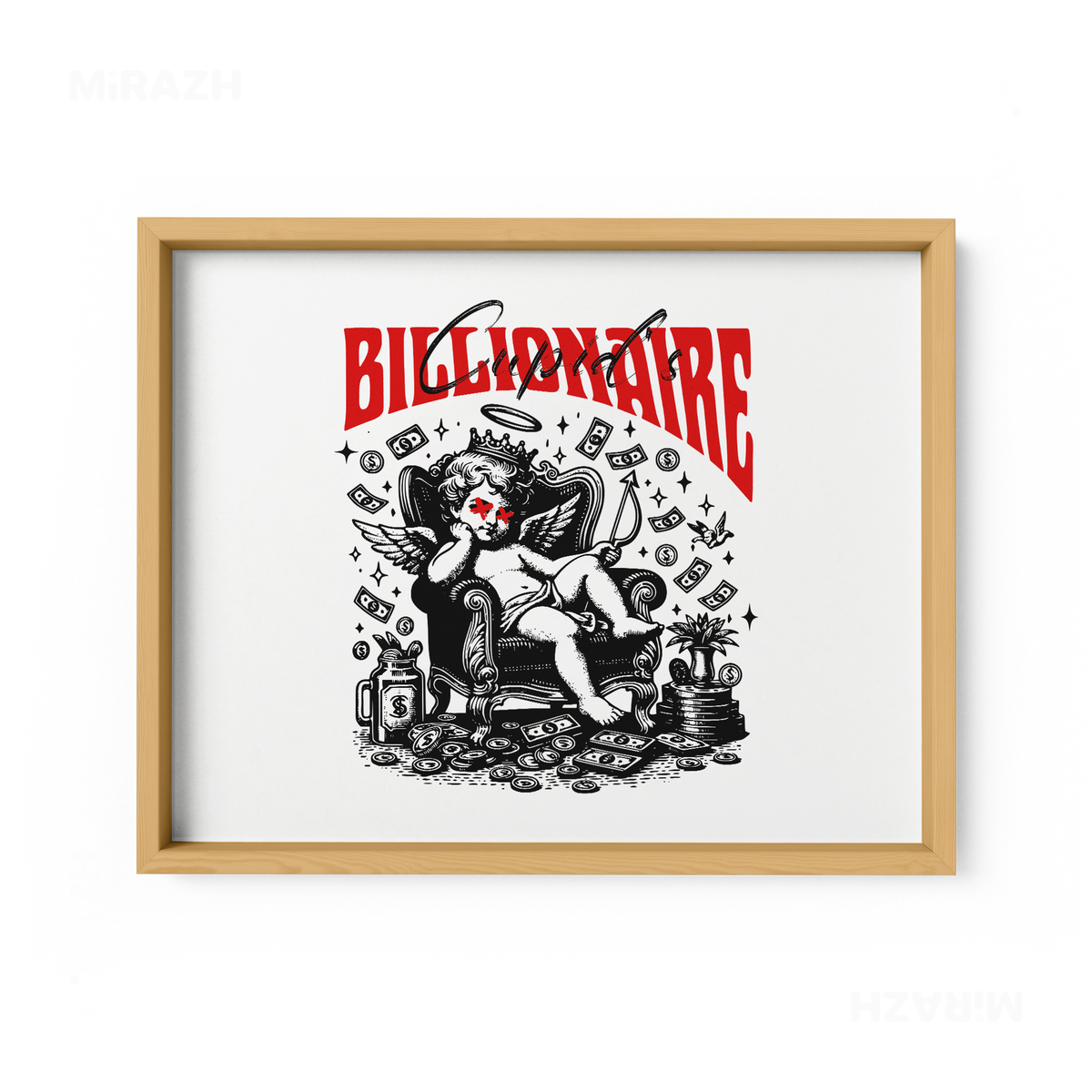 CupidCashThrone Framed Poster 03 Natural Wood