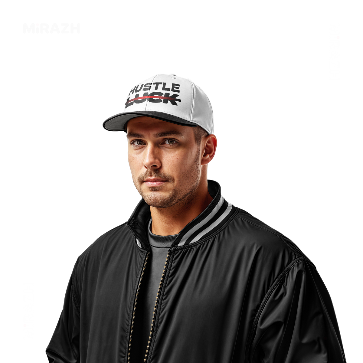HustleOverLuck Snapback Caps 02 White Black DTF