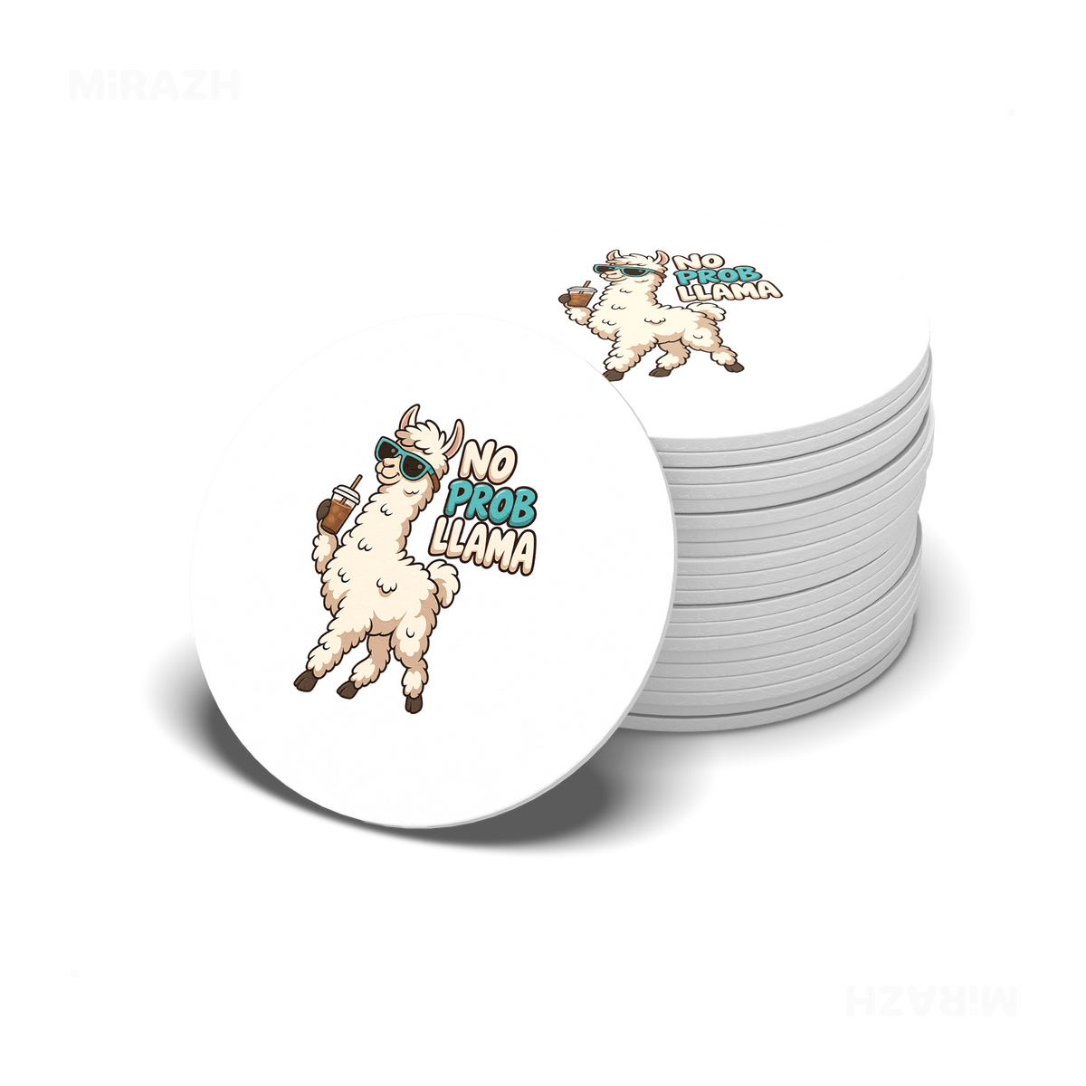 NoProbLlama Ceramic Coaster 06 Round