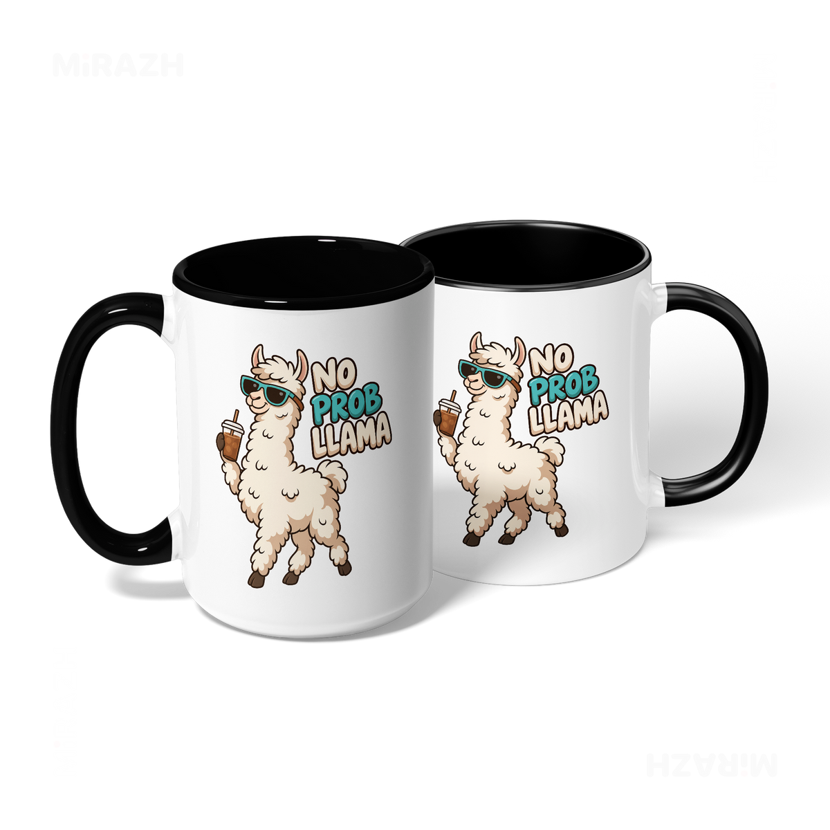 NoProbLlama Ceramic Mug 08 White Black