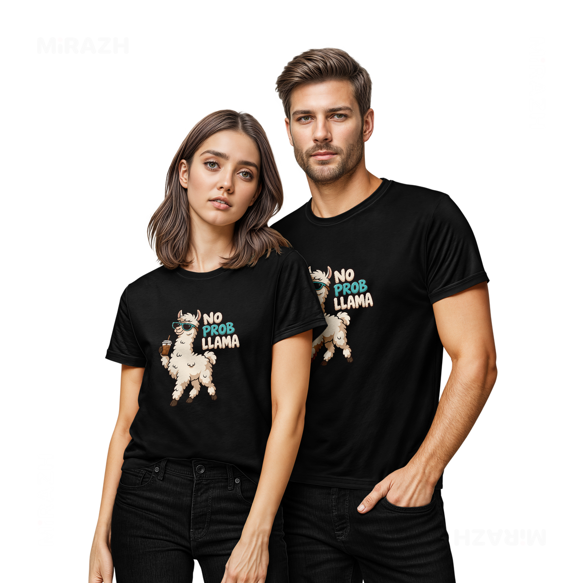 NoProbLlama Couple T Shirt 02 Black