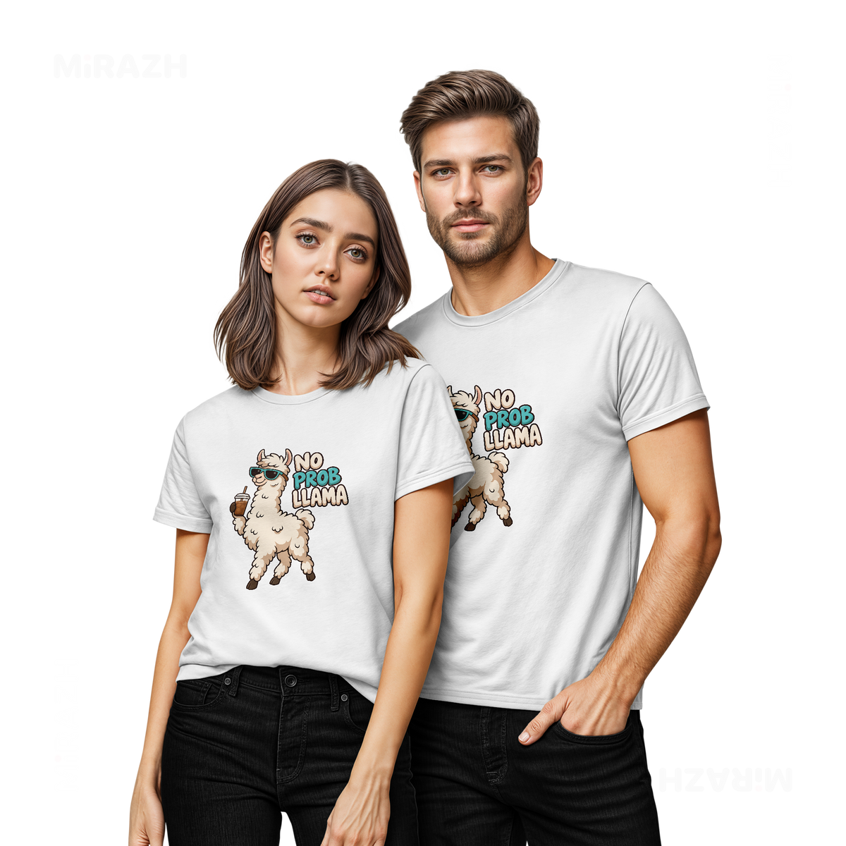 NoProbLlama Couple T Shirt 02 White