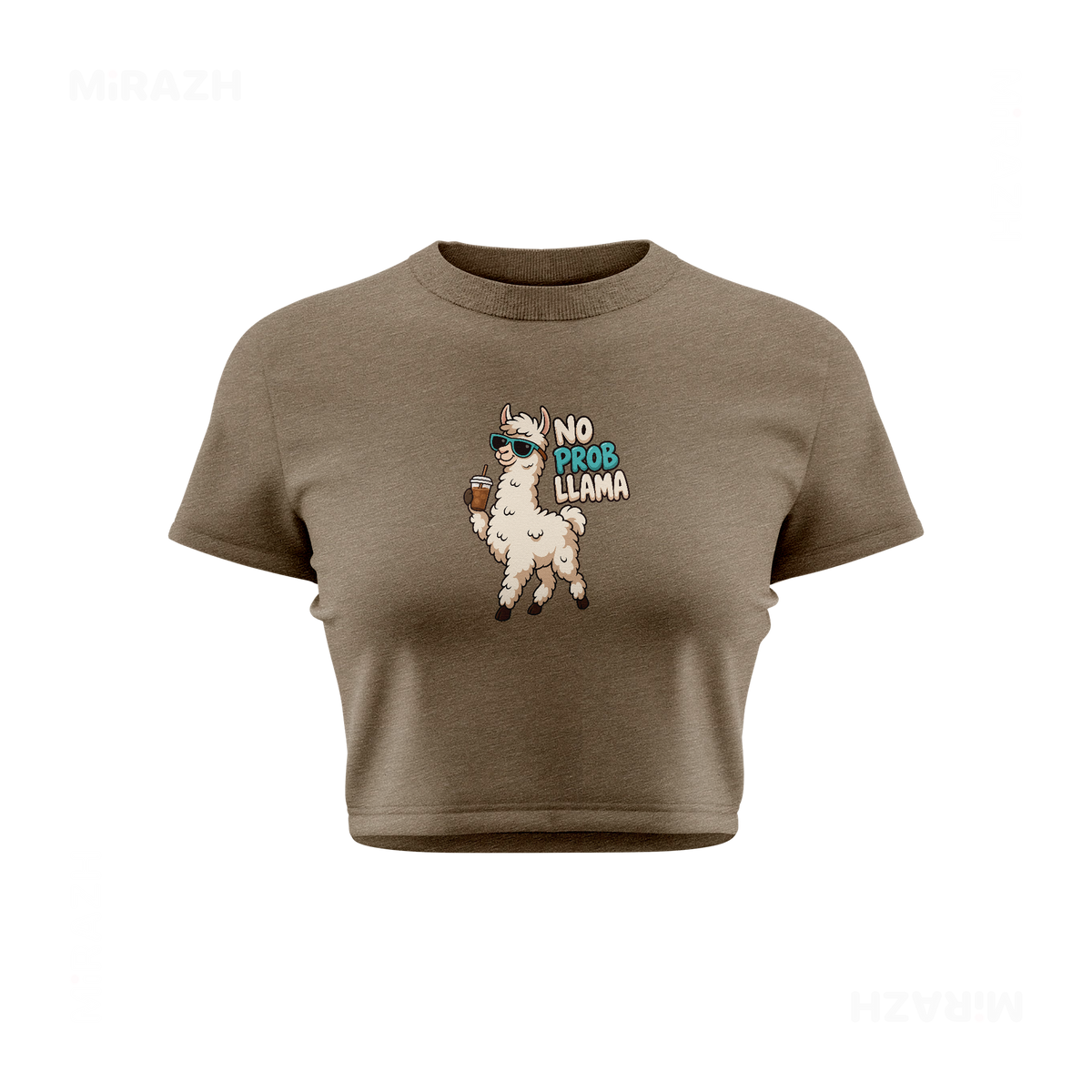 NoProbLlama Fitted Crop Top 01 Heather Olive