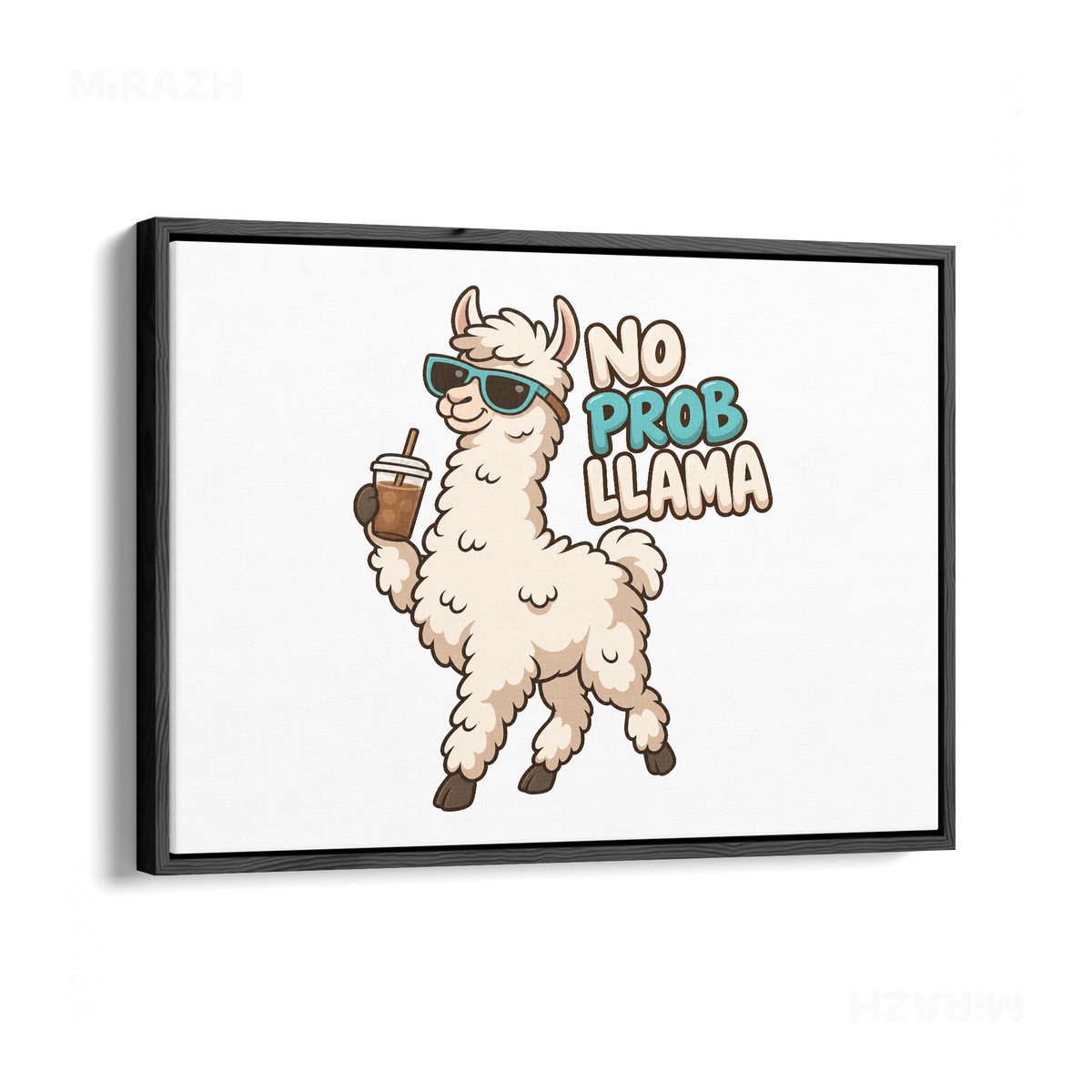 NoProbLlama Framed Canvas 03 Black Wood