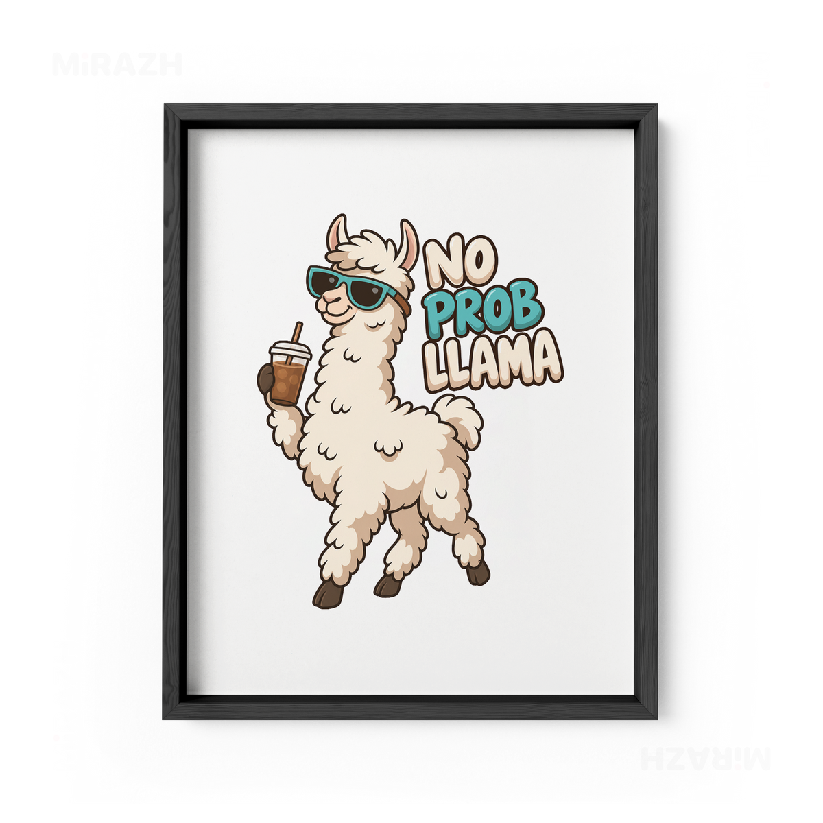 NoProbLlama Framed Poster 01 Black Wood