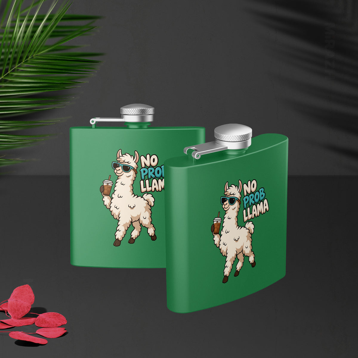 NoProbLlama Hip Flasks 02 Green