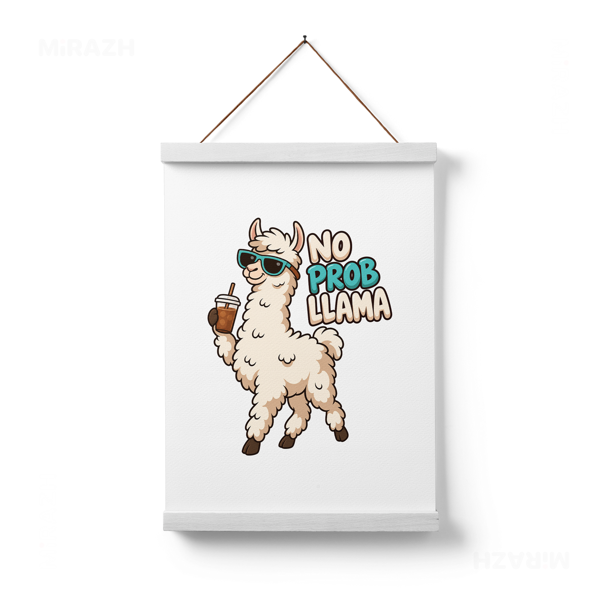 NoProbLlama Magnetic Hanger Poster 01 White Wood