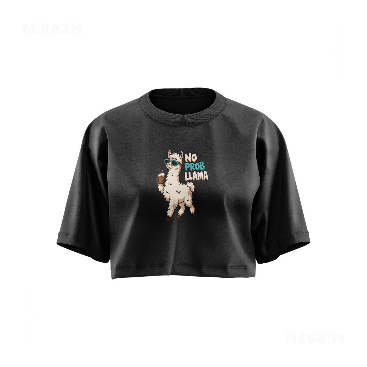 NoProbLlama Over Sized Crop Top 01 Faded Black