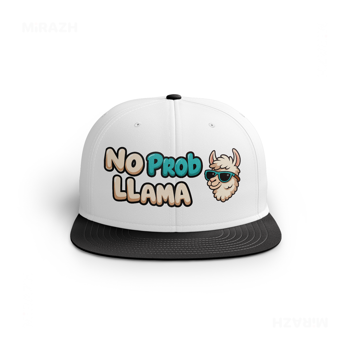 NoProbLlama Snapback Caps 01 White Black DTF