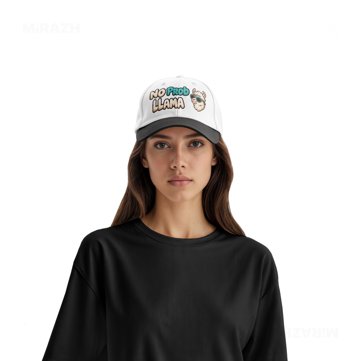 NoProbLlama Snapback Caps 07 White Black DTF