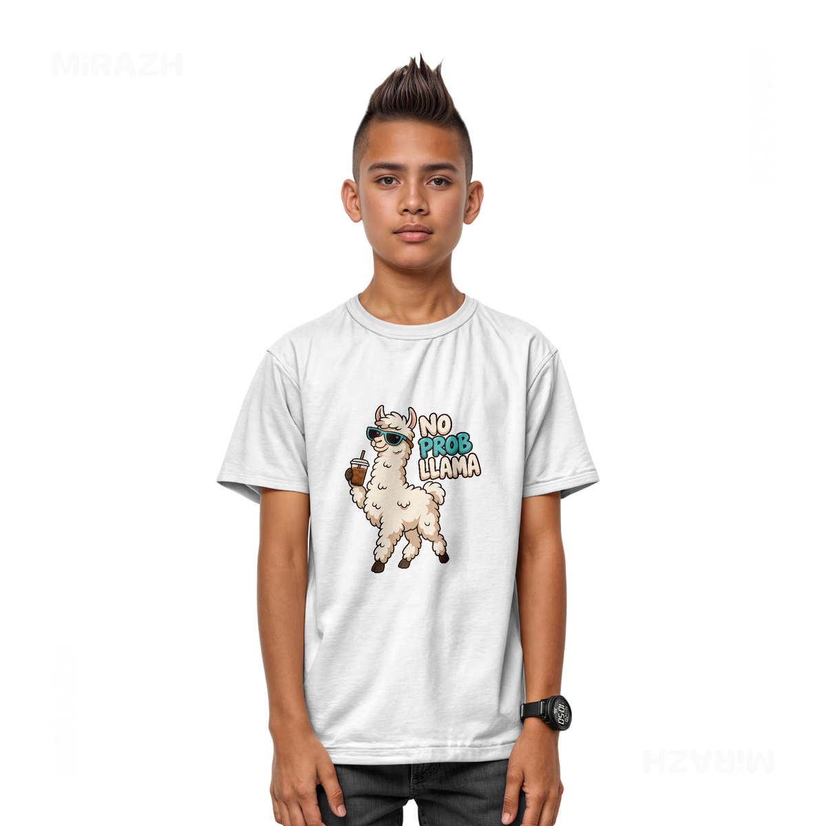 NoProbLlama Youth T Shirt 03 White