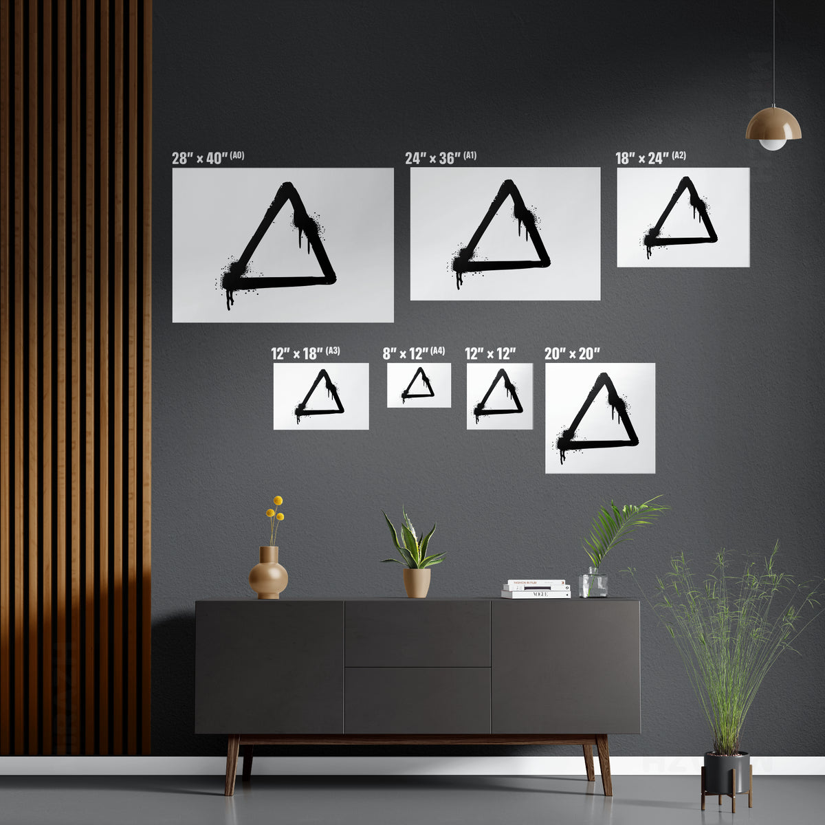 RisingTriangle Framed Canvas 06 Black Wood