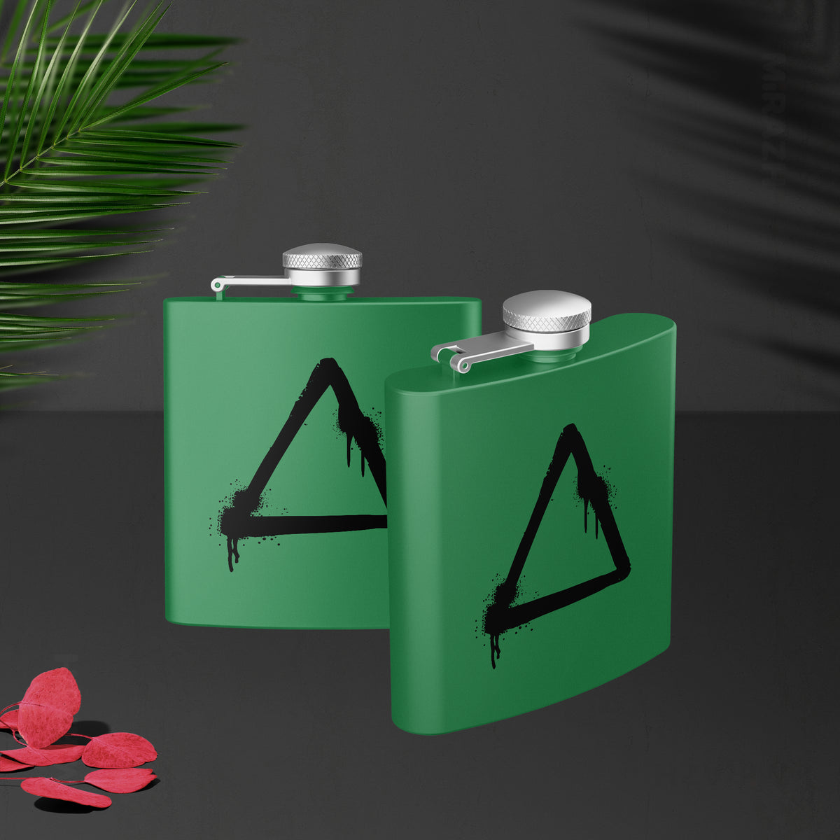 RisingTriangle Hip Flasks 02 Green