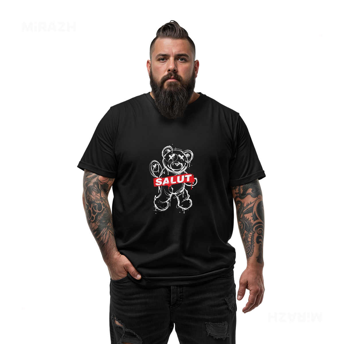 SalutRebelBear Adult T Shirt 05 Black