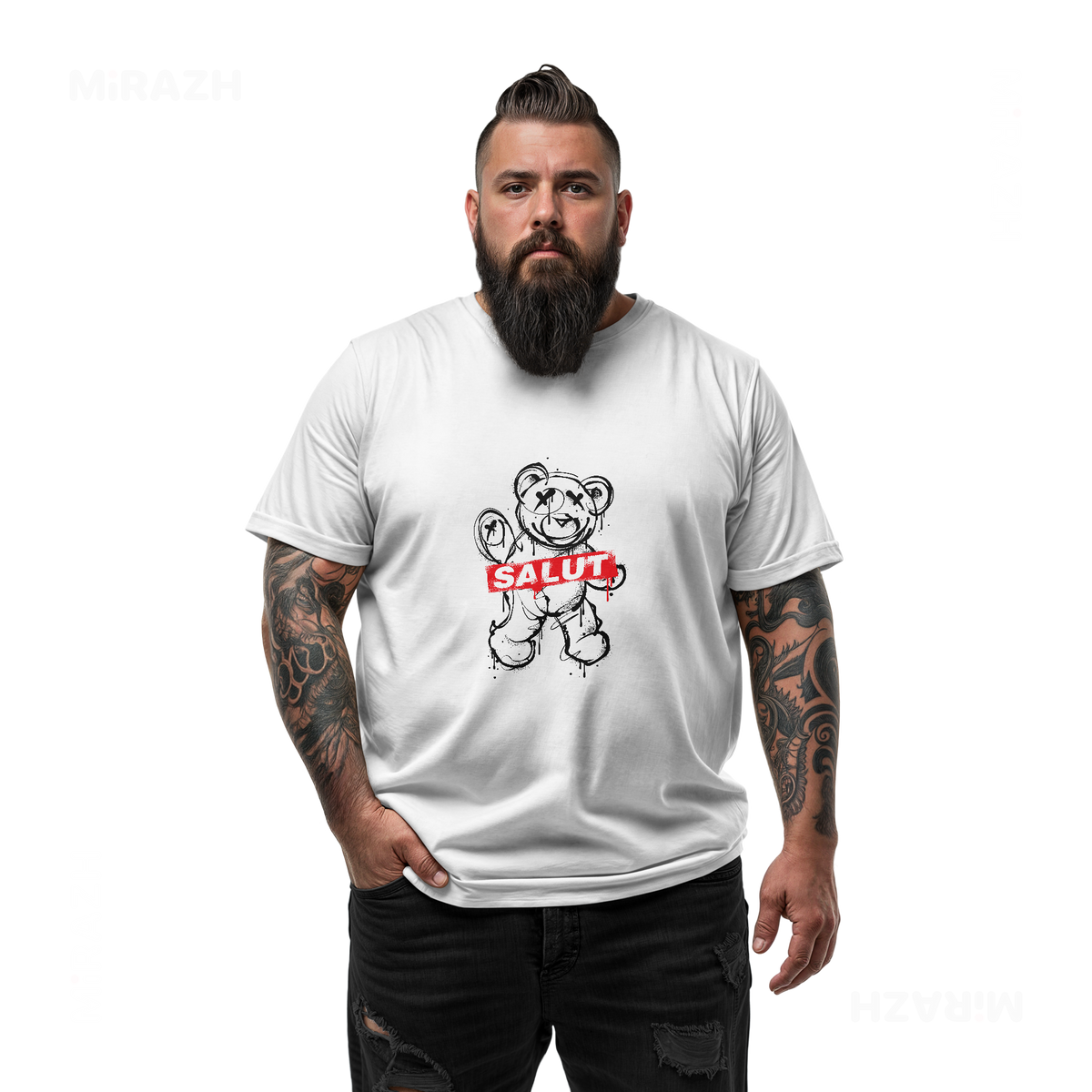 SalutRebelBear Adult T Shirt 05 White