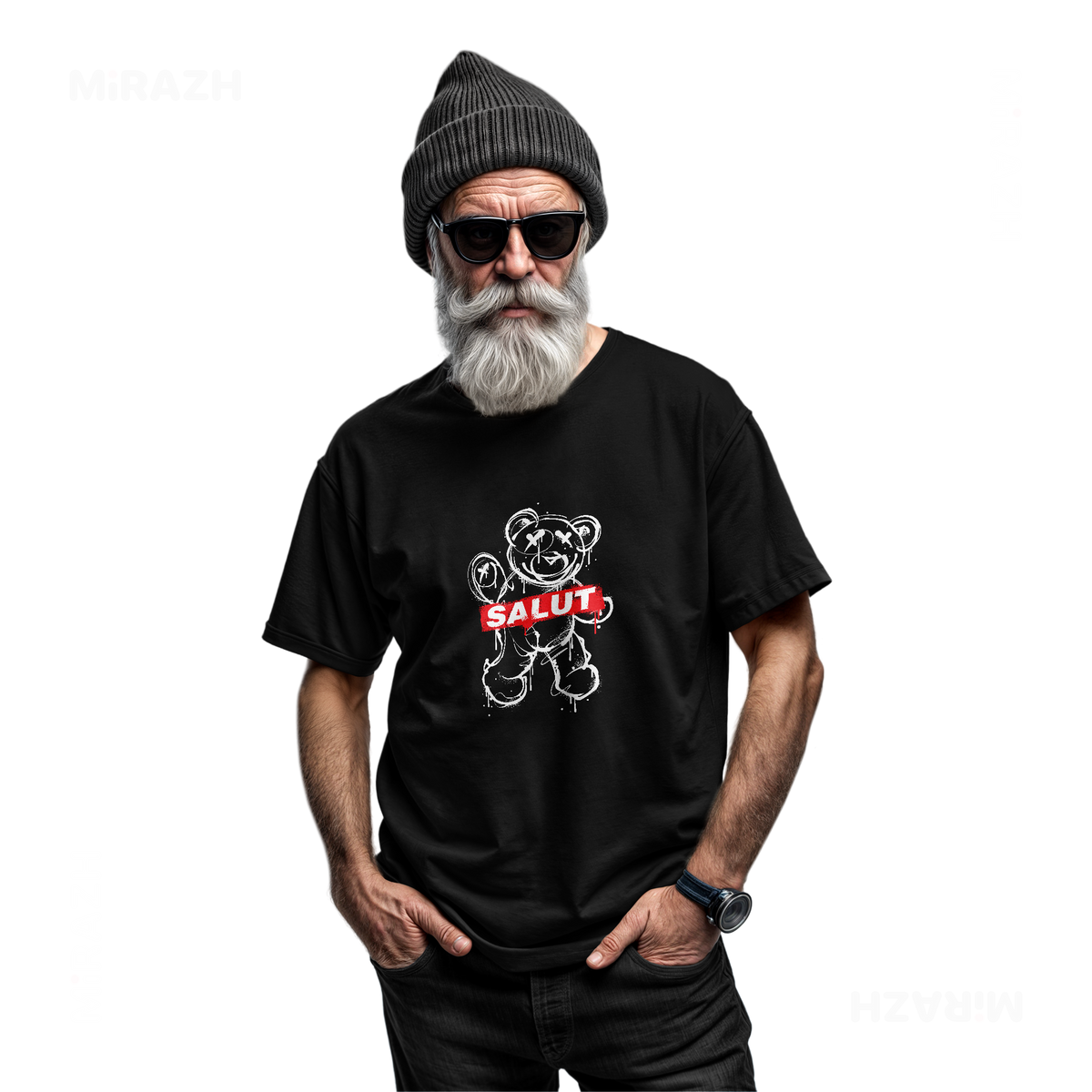 SalutRebelBear Adult T Shirt 06 Black