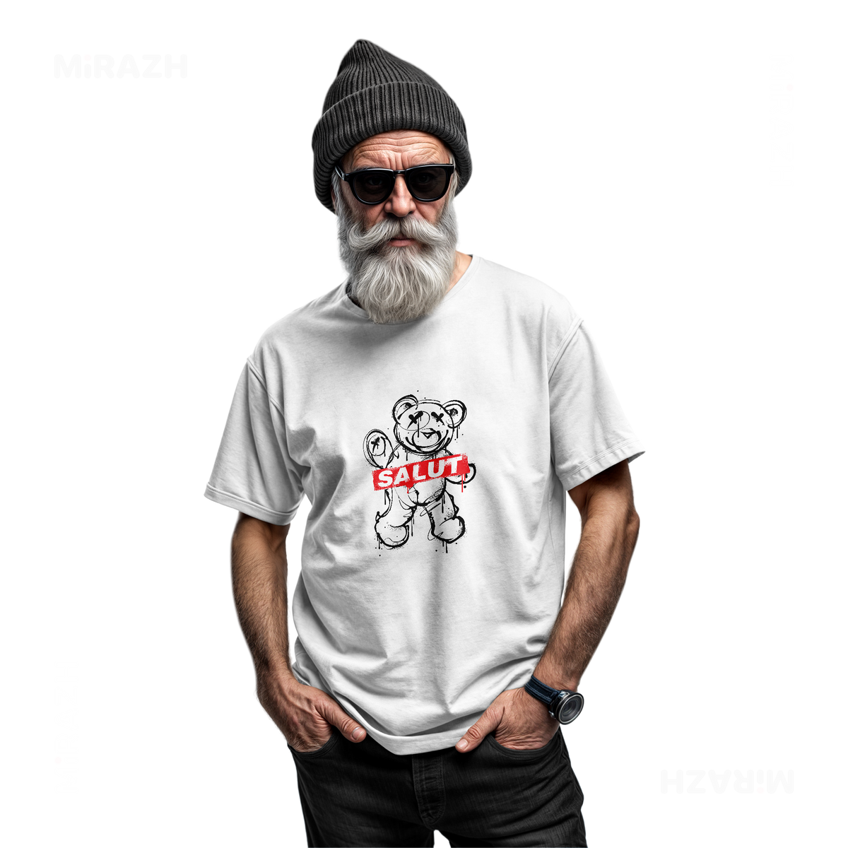 SalutRebelBear Adult T Shirt 06 White