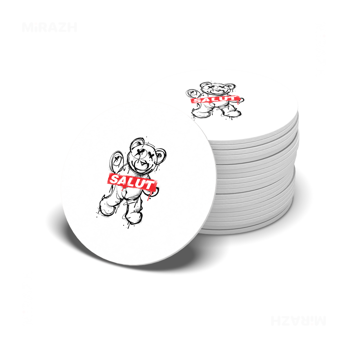 SalutRebelBear Ceramic Coaster 06 Round
