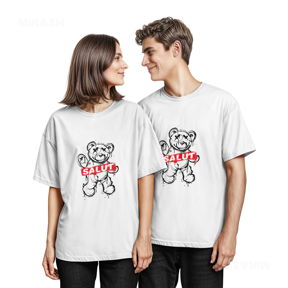 SalutRebelBear Couple T Shirt 05 White