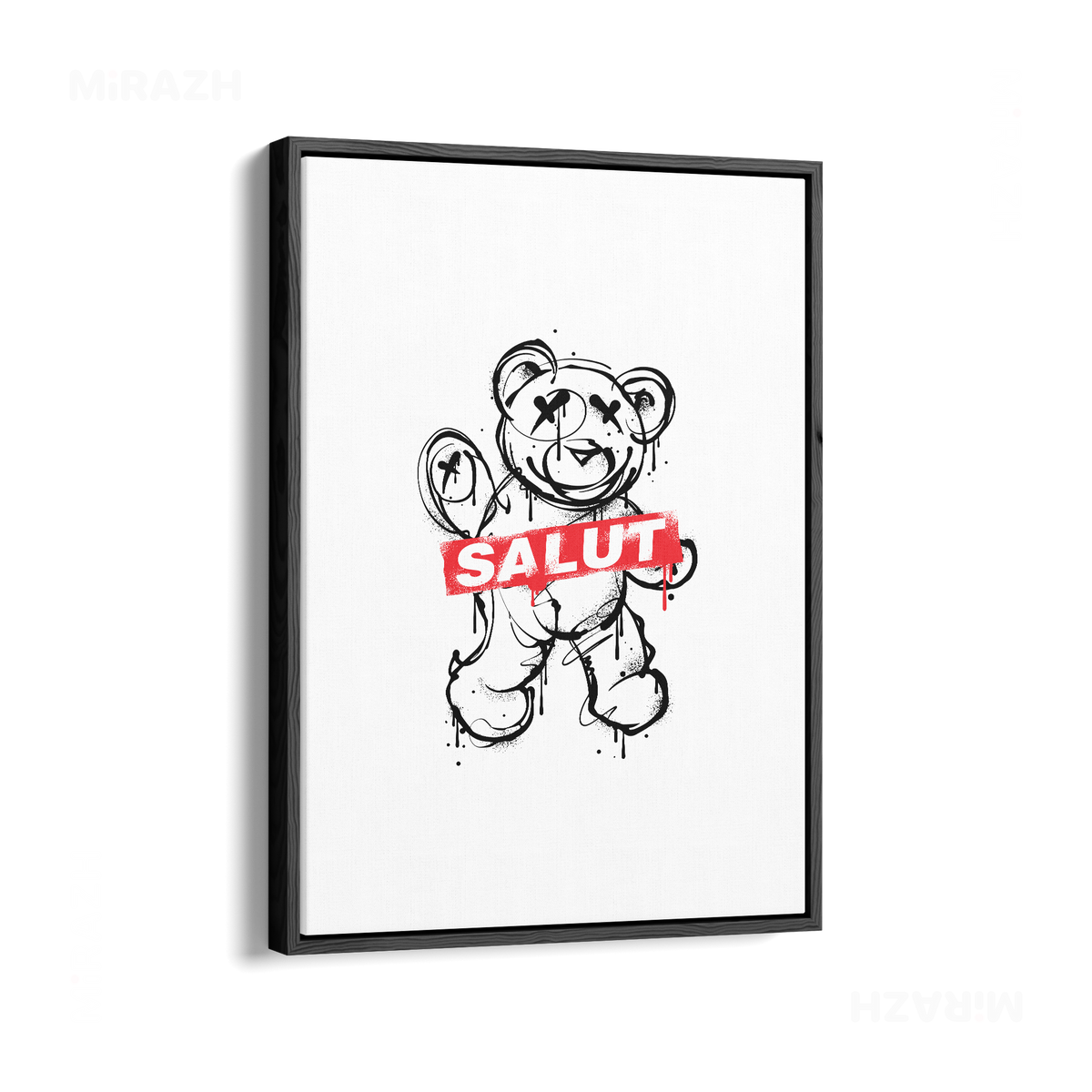 SalutRebelBear Framed Canvas 01 Black Wood