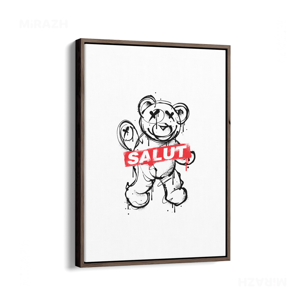 SalutRebelBear Framed Canvas 01 Dark Wood