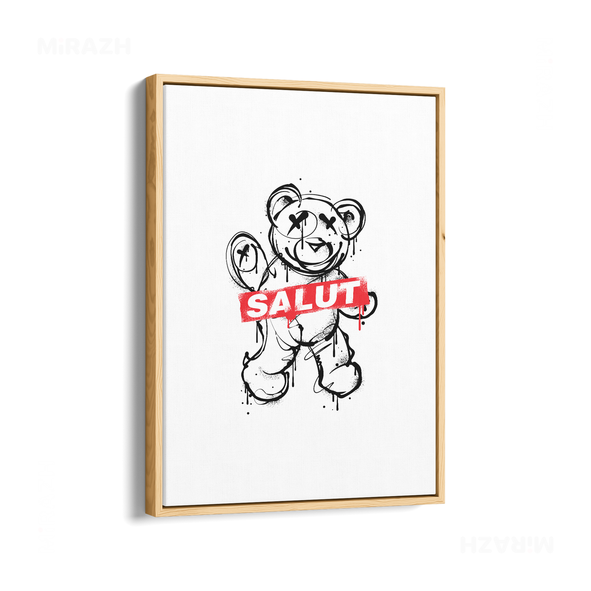 SalutRebelBear Framed Canvas 01 Natural Wood