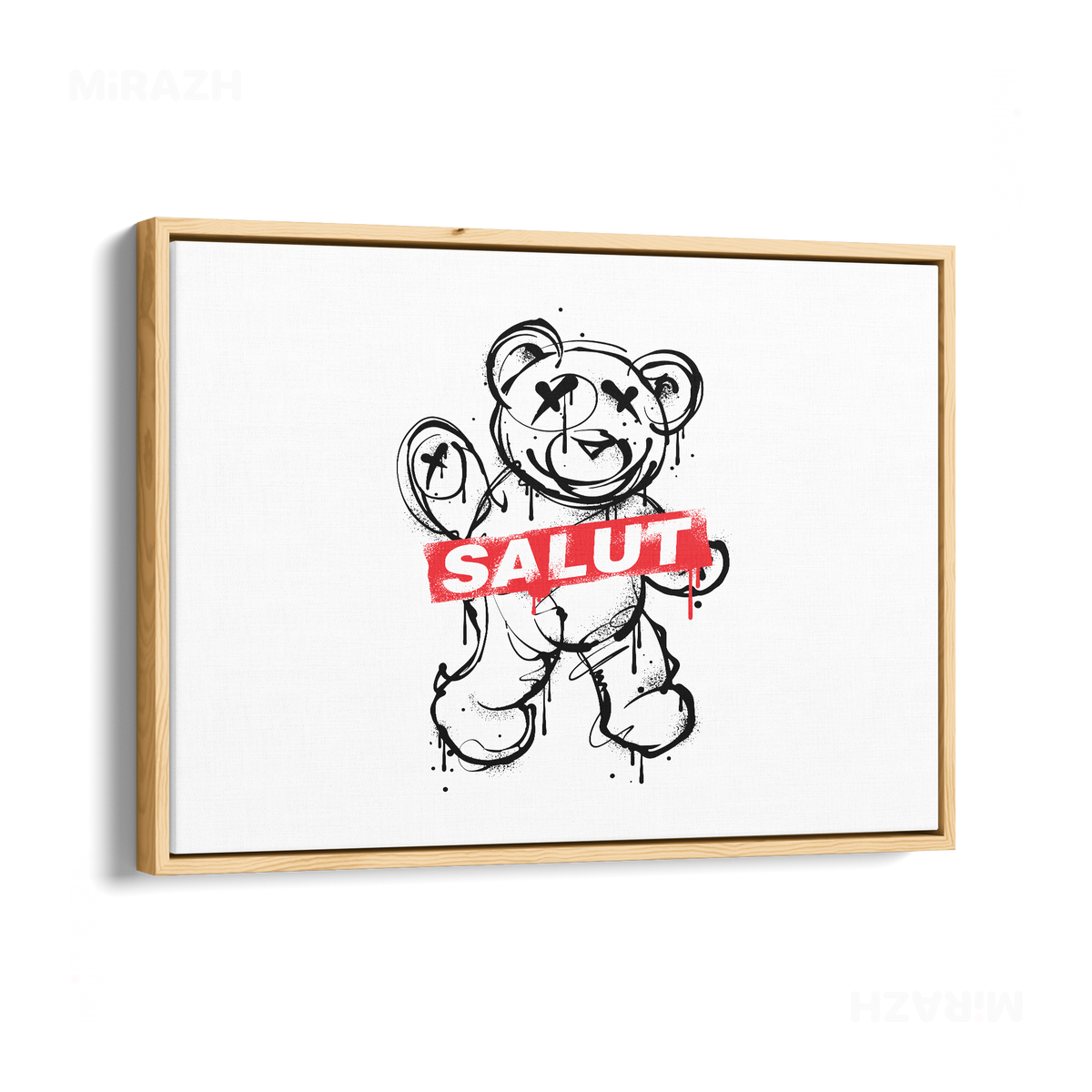 SalutRebelBear Framed Canvas 03 Natural Wood