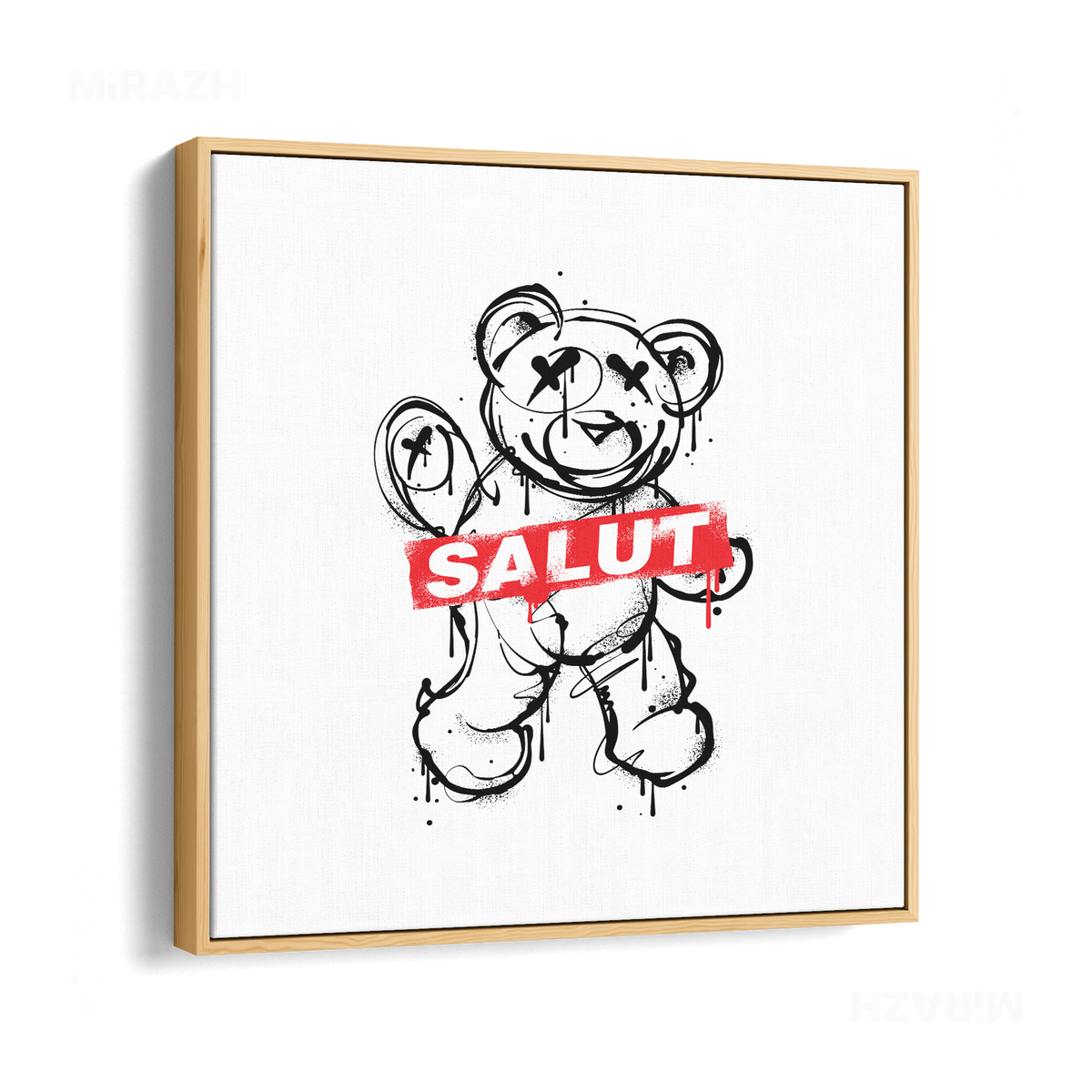 SalutRebelBear Framed Canvas 04 Natural Wood