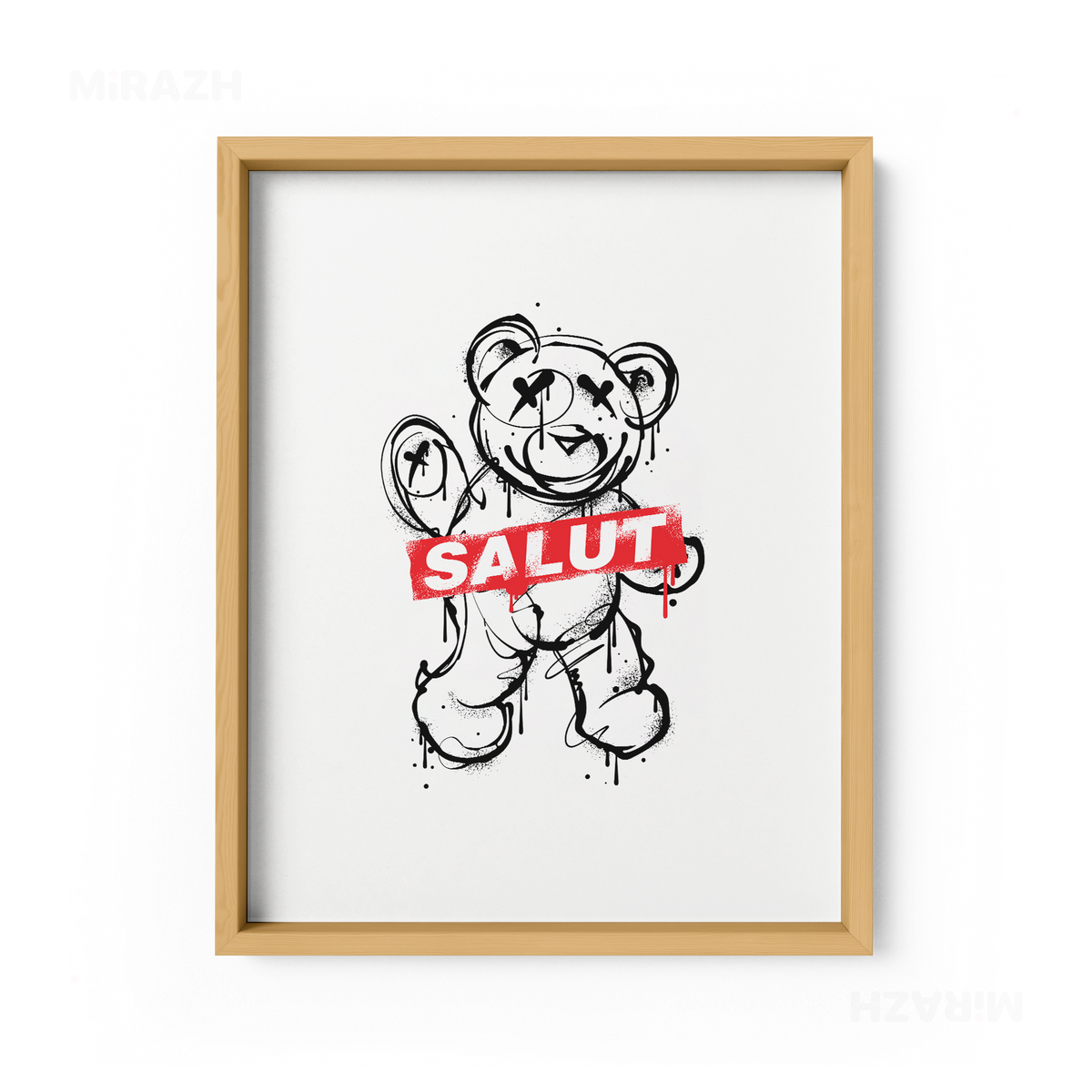 SalutRebelBear Framed Poster 01 Natural Wood