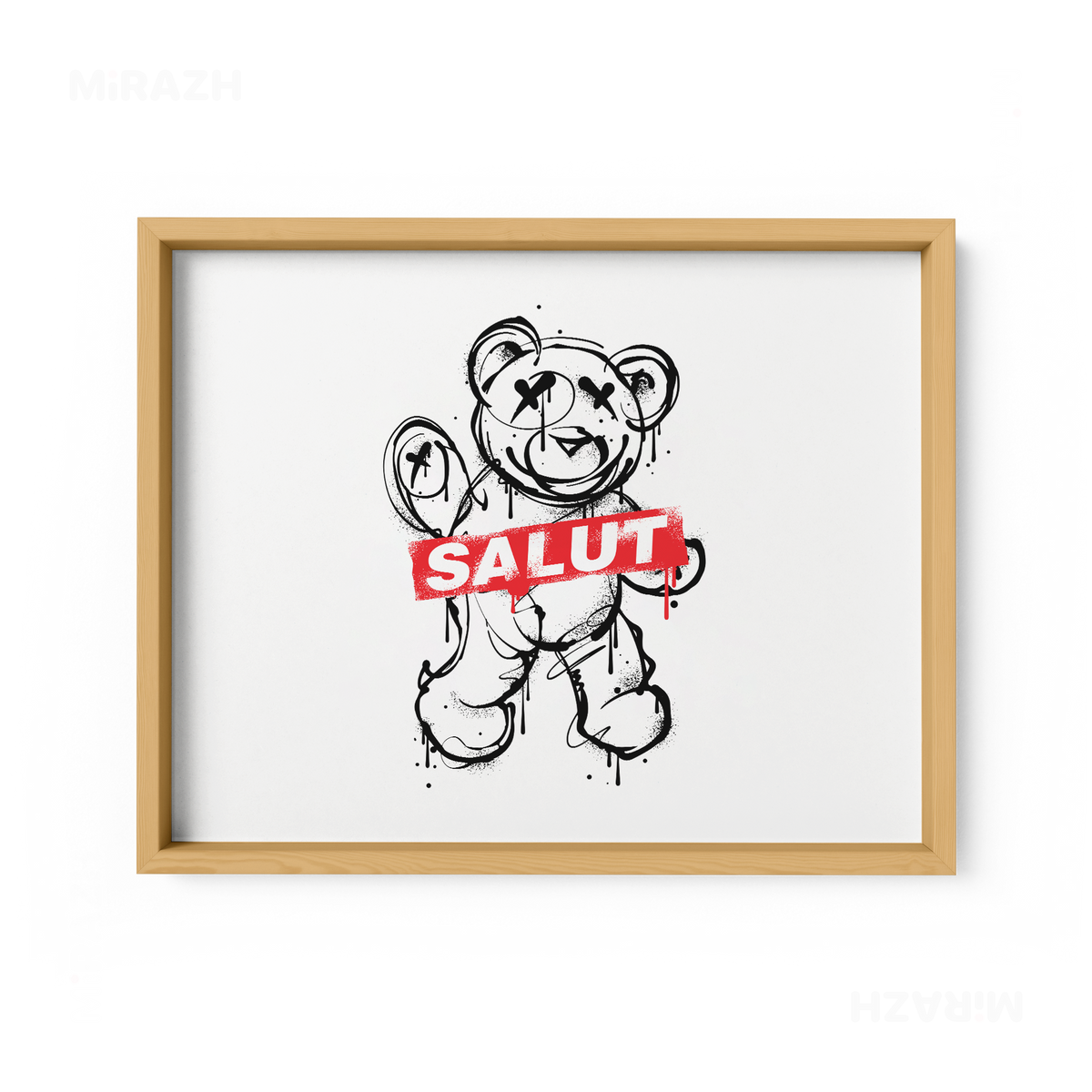 SalutRebelBear Framed Poster 03 Natural Wood