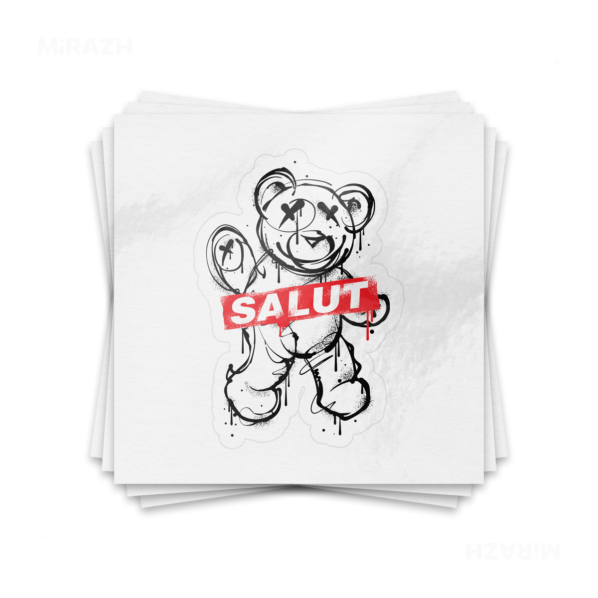 SalutRebelBear Kiss Cut Sticker 01 White