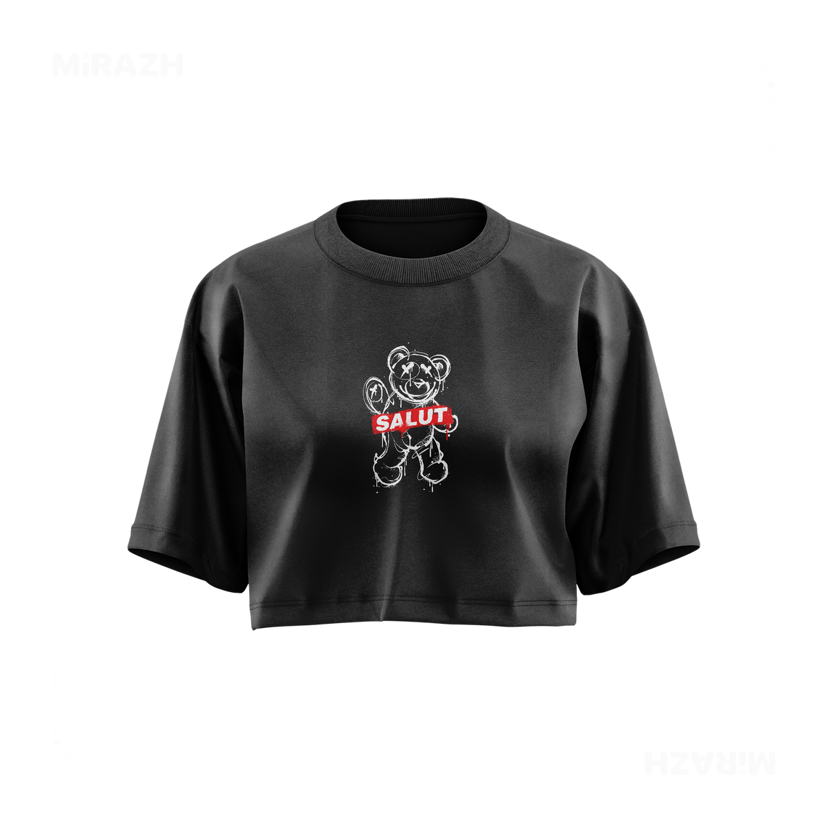 SalutRebelBear Over Sized Crop Top 01 Faded Black