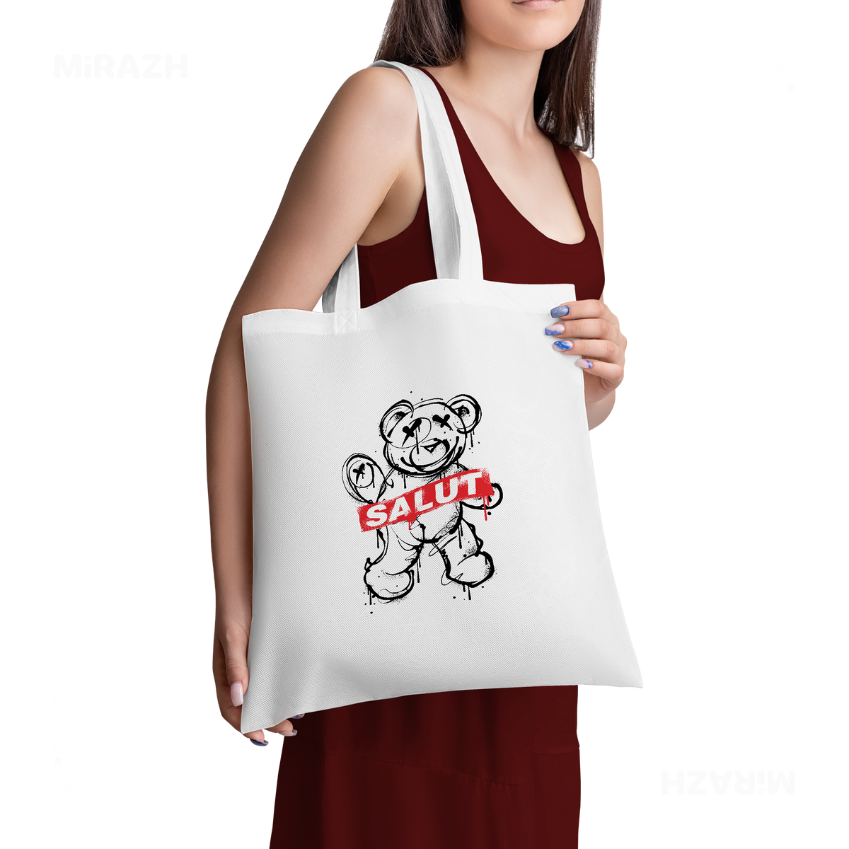 SalutRebelBear Tote Bags 02 White