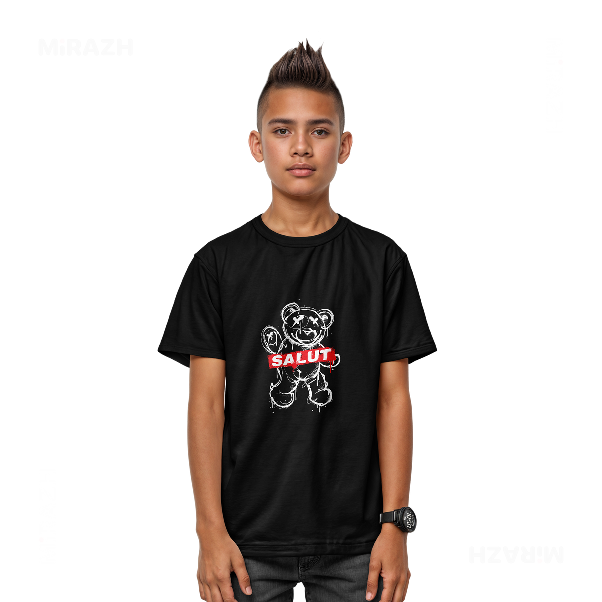 SalutRebelBear Youth T Shirt 03 Black