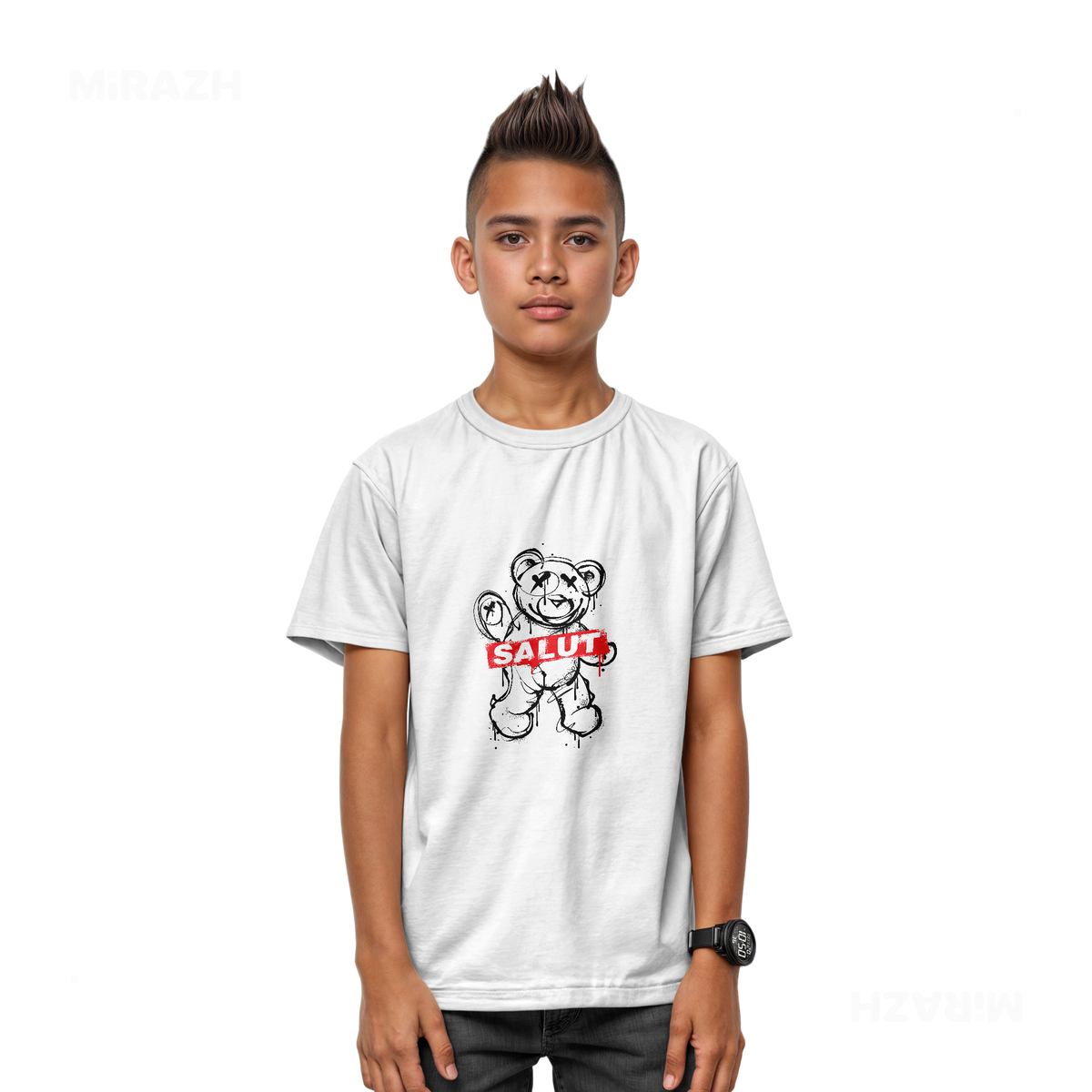 SalutRebelBear Youth T Shirt 03 White