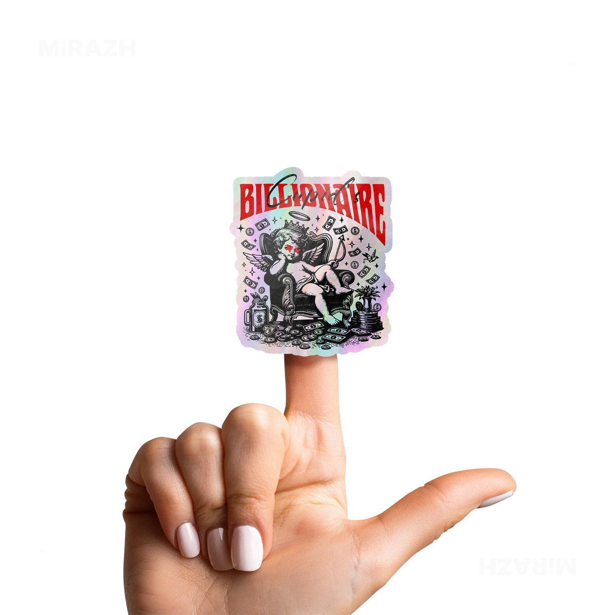 CupidCashThrone Die Cut Holographic Sticker 02