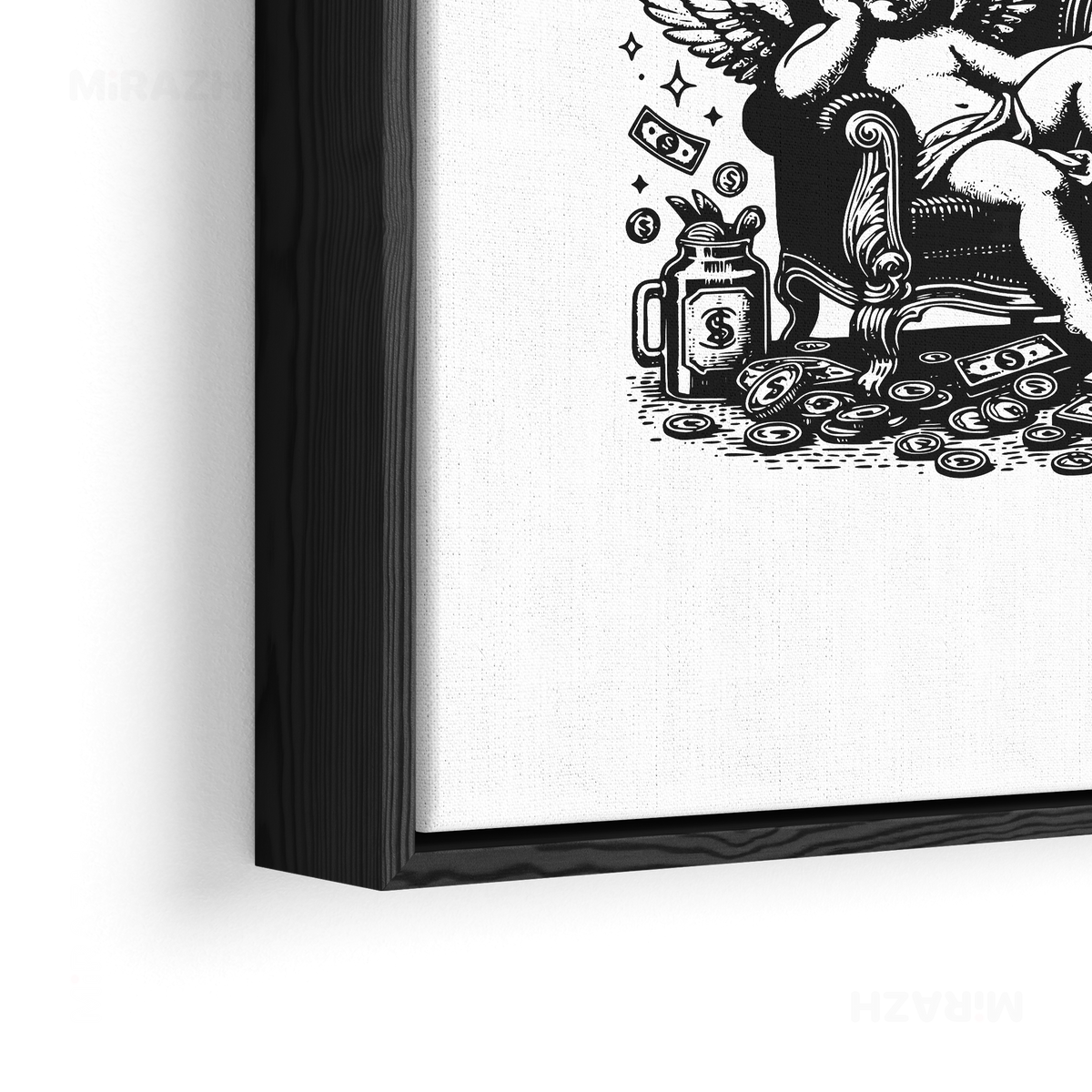 CupidCashThrone Framed Canvas 02 Black Wood