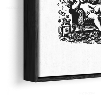 CupidCashThrone Framed Canvas 02 Black Wood