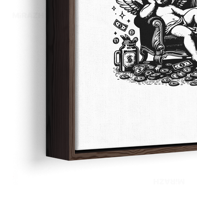 CupidCashThrone Framed Canvas 02 Dark Wood
