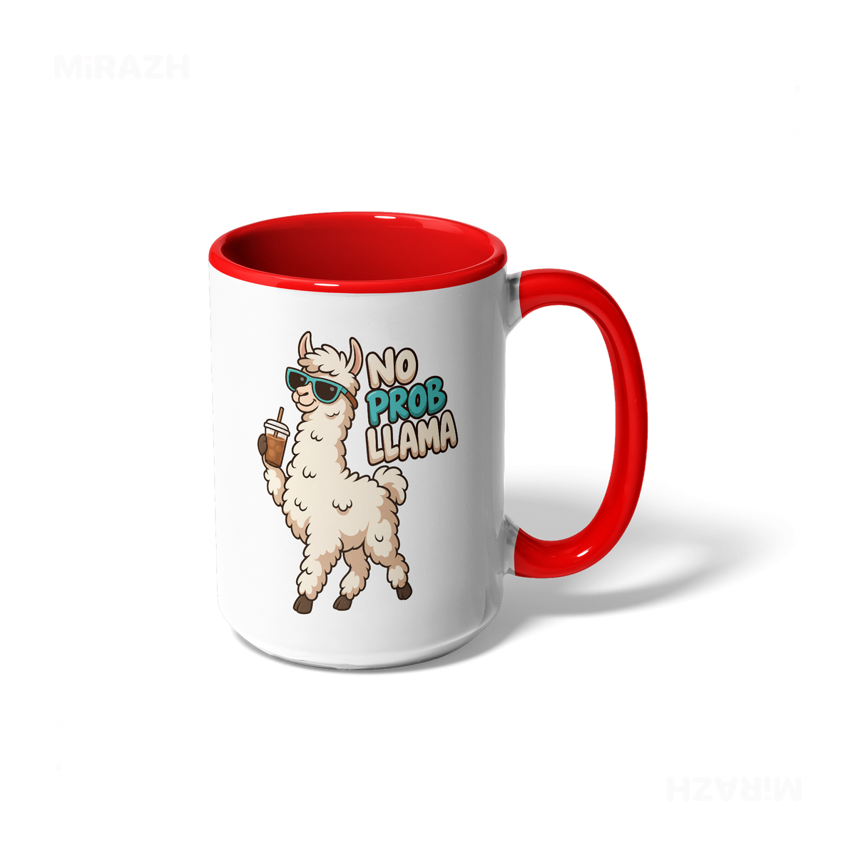 NoProbLlama Ceramic Mug 01 White Red