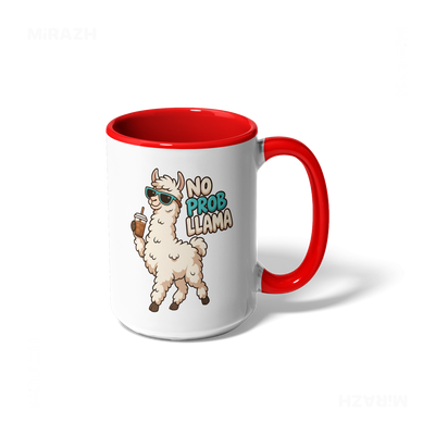 NoProbLlama Ceramic Mug 01 White Red
