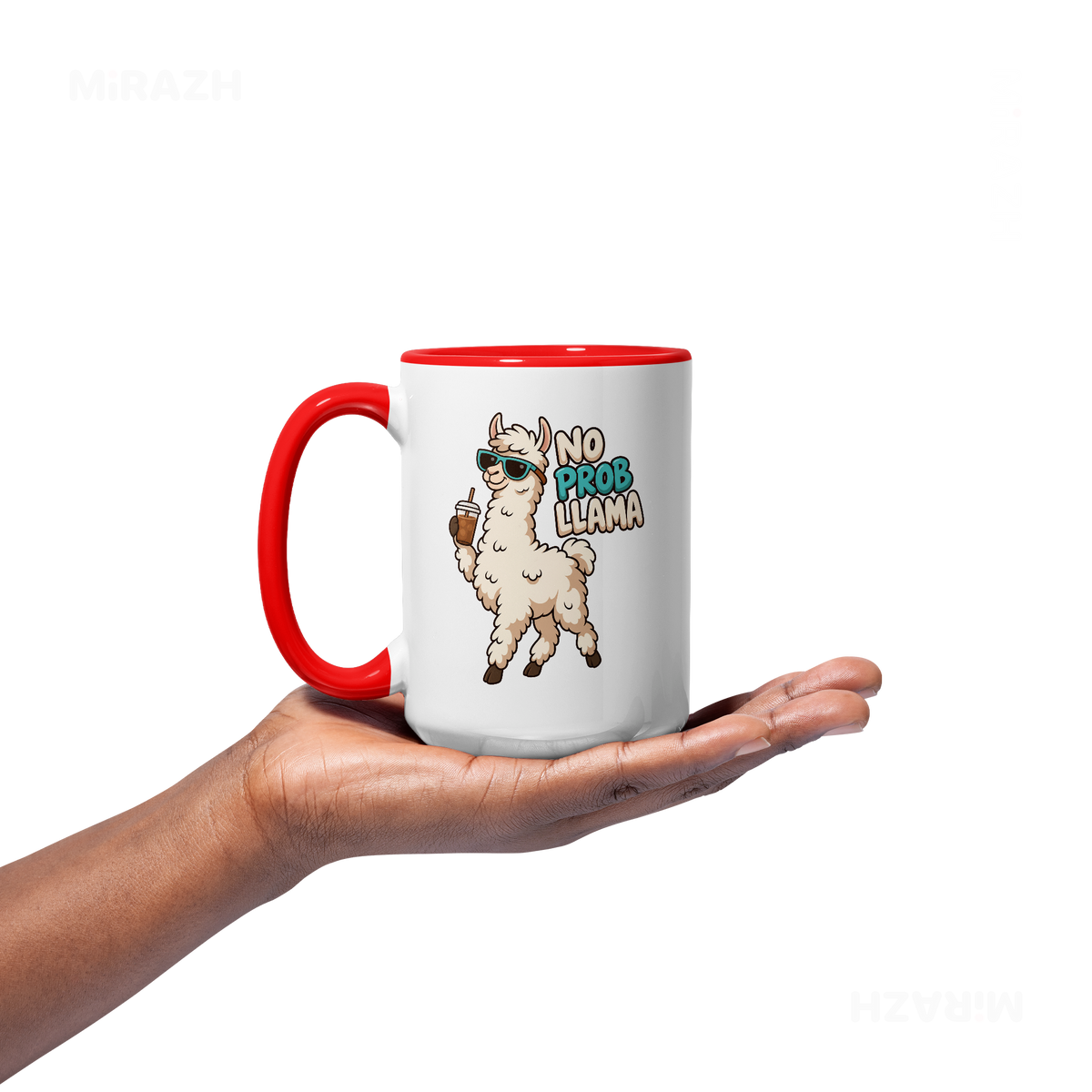 NoProbLlama Ceramic Mug 03 White Red