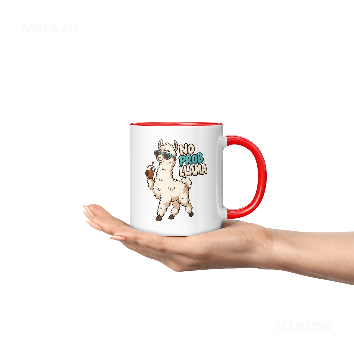 NoProbLlama Ceramic Mug 04 White Red