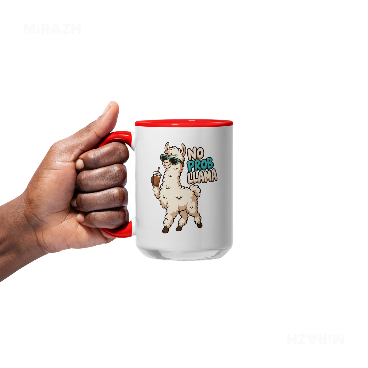 NoProbLlama Ceramic Mug 05 White Red