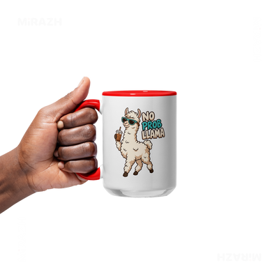 NoProbLlama Ceramic Mug 05 White Red