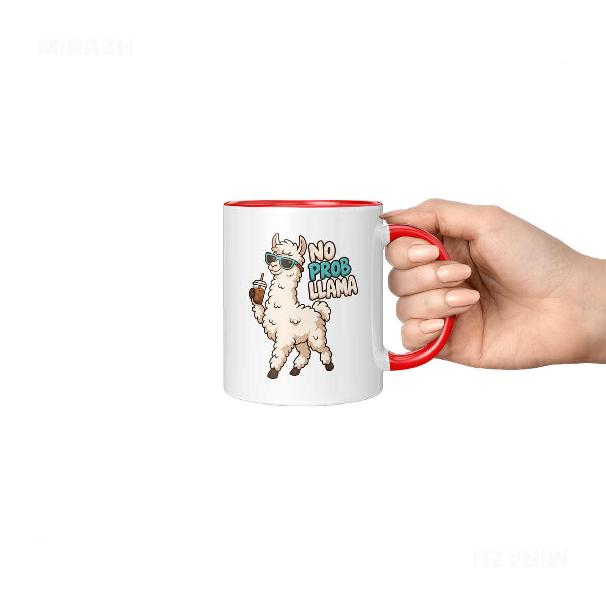 NoProbLlama Ceramic Mug 06 White Red