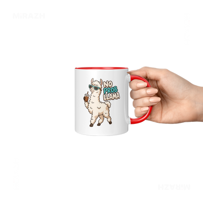 NoProbLlama Ceramic Mug 06 White Red