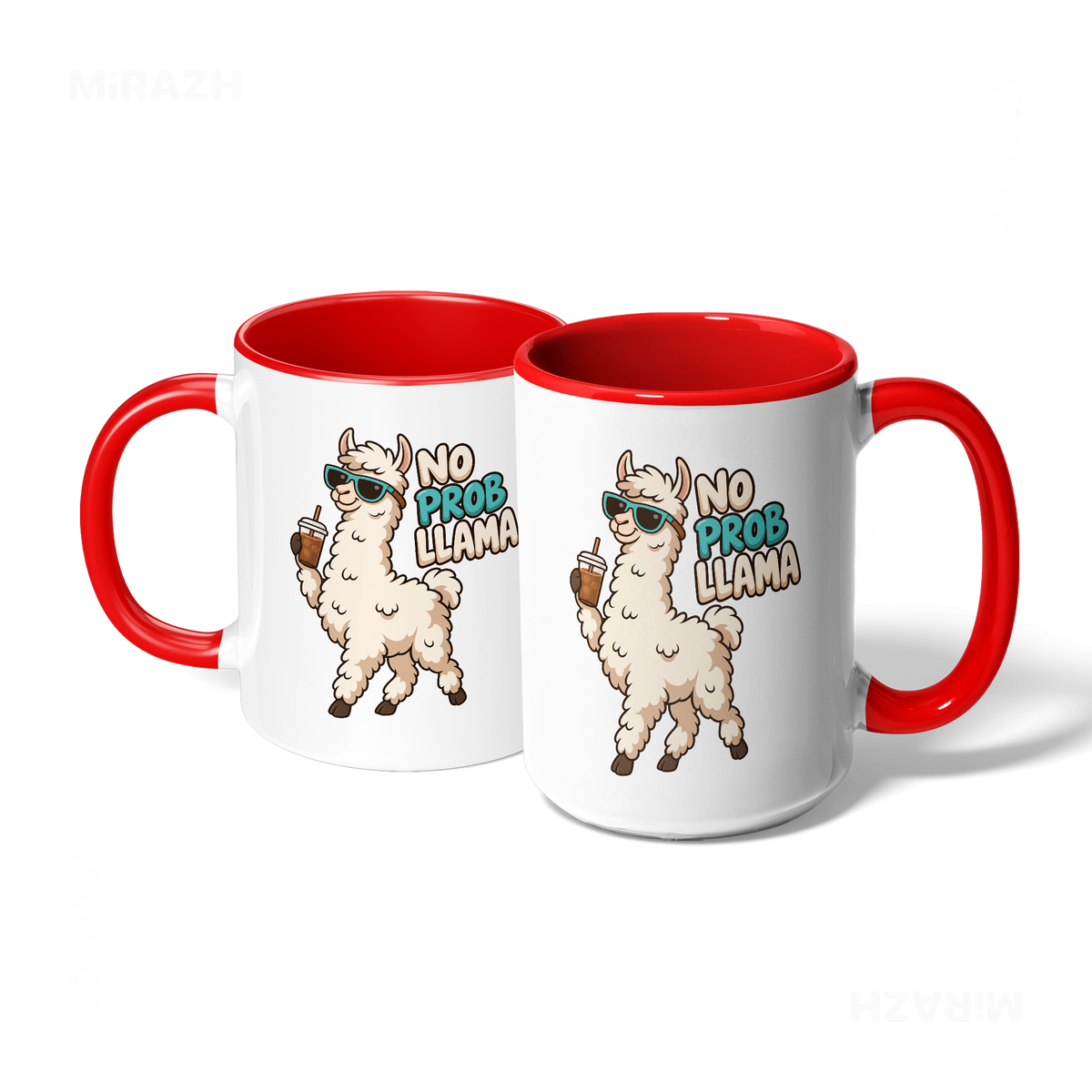 NoProbLlama Ceramic Mug 07 White Red