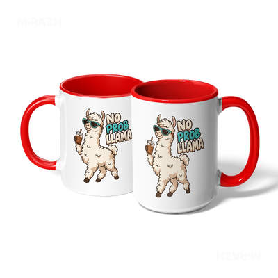 NoProbLlama Ceramic Mug 07 White Red
